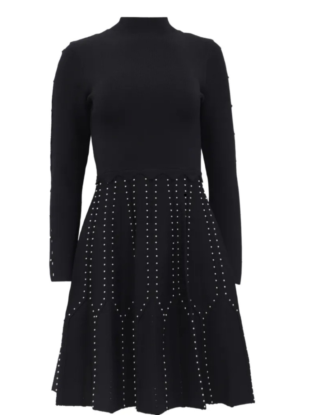 Sandro Black Long-Sleeve Studded Fit-and-Flare Dress size 40